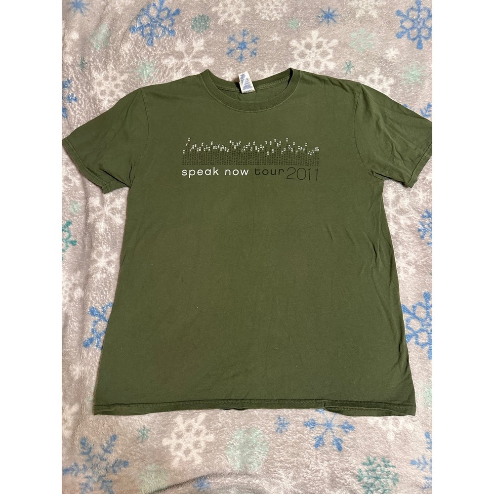 Taylor Swift Speak Now Tour 2011 Concert T-Shirt Olive Green Large Gildan Cotton
